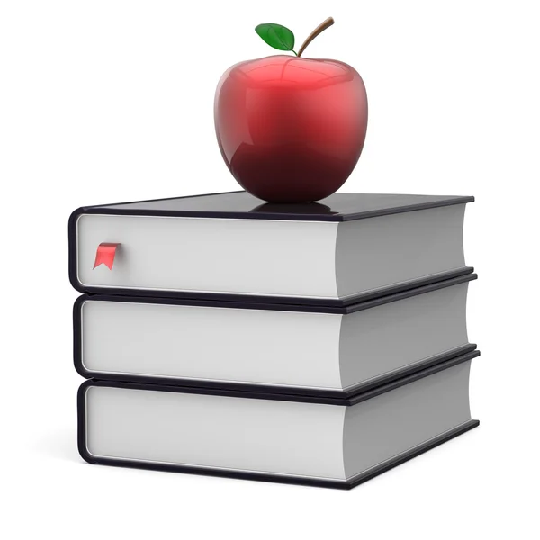 Books three 3 blank red apple textbooks stack studying icon — Stock Photo, Image