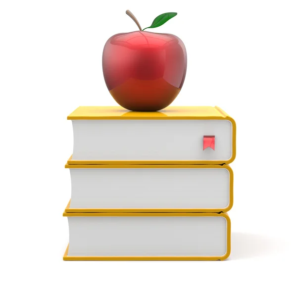 Books bookmark textbook stack yellow and red apple — Zdjęcie stockowe