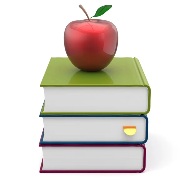 Books textbook stack colorful and red apple studying icon — Stock Photo, Image