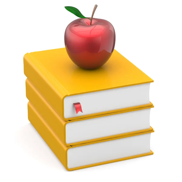 Books textbook stack yellow and red bookmark apple wisdom — Stock Photo, Image