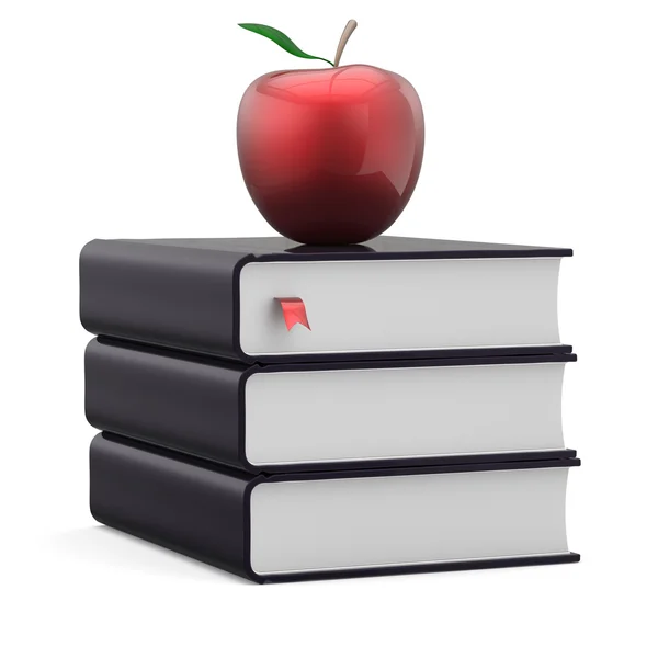 Books black and red apple textbook stack studying icon — Stock Photo, Image