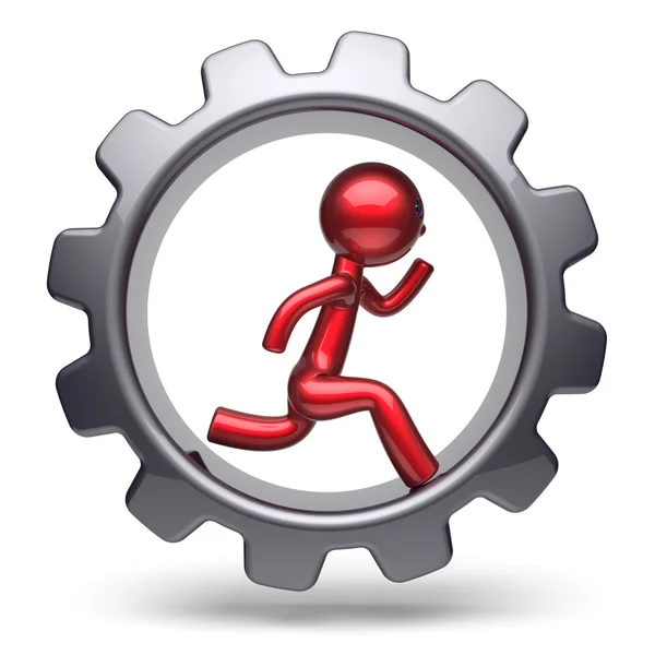 Man character running inside gearwheel businessman red — 스톡 사진