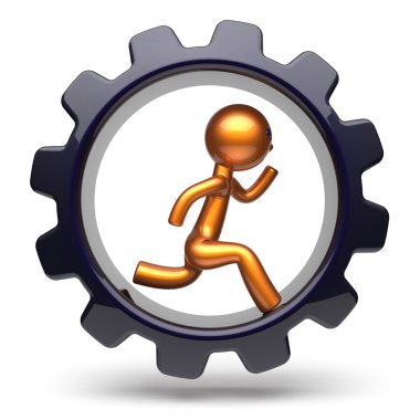 Running man character hard work inside gearwheel icon