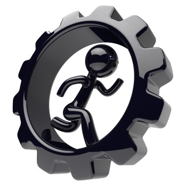 Running man character inside gearwheel businessman icon
