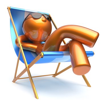 Man cartoon character relaxing beach deck chair harmony