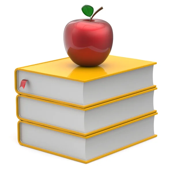 Books textbook stack yellow and red apple bookmark icon — Stock Photo, Image