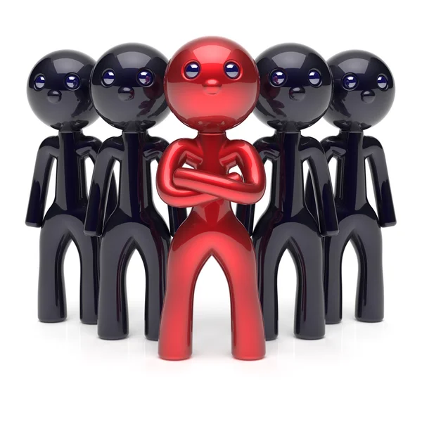 Teamwork leadership stylized red character black men team — Stockfoto