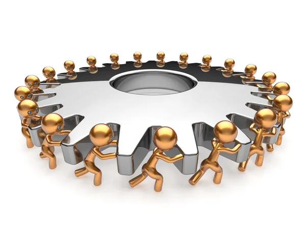 Partnership business process teamwork turning gearwheel — Zdjęcie stockowe