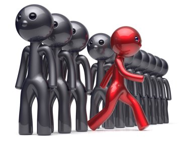 Stand out from the crowd different character people man red