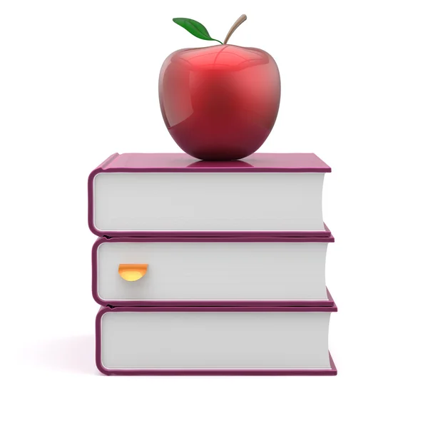 Books blank covers textbooks stack purple and red apple — Zdjęcie stockowe
