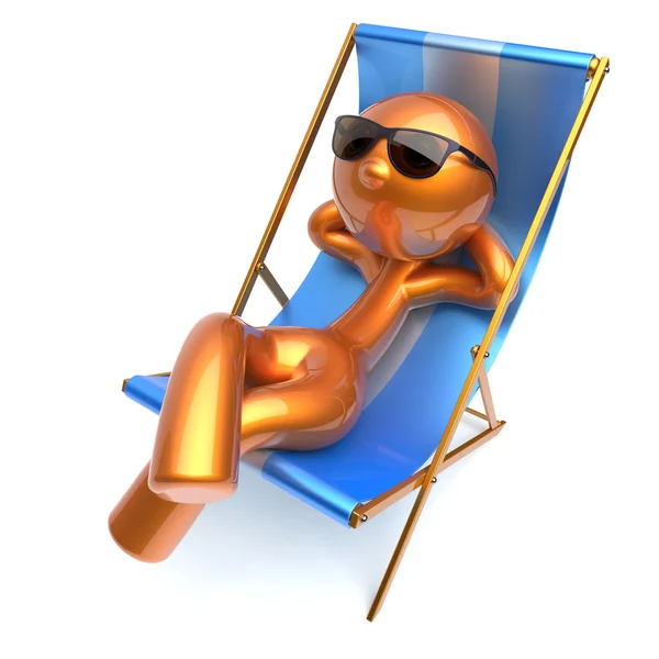 Man relaxing stylized character chilling beach deck chair — Stock Photo, Image