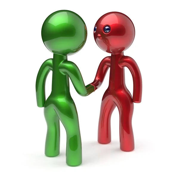 Handshake cartoon characters two men shaking hand hello — Stockfoto