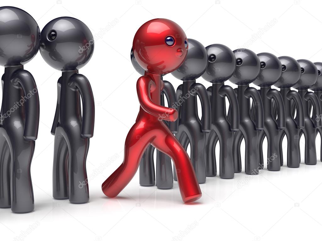 Different people red man character stand out from the crowd