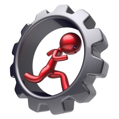 Running man red character inside gearwheel cogwheel icon