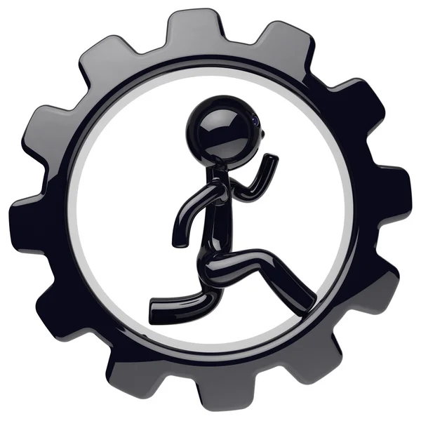 Human man character inside gearwheel black gear wheel icon — Stock fotografie