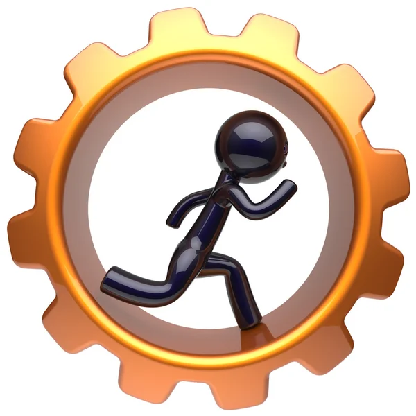 Man character running inside gearwheel businessman icon — 图库照片