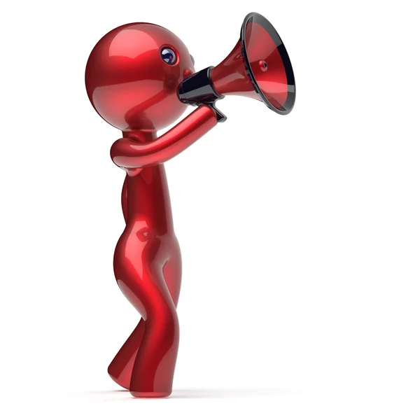 Man speaking megaphone promotion character making sale — Stok fotoğraf