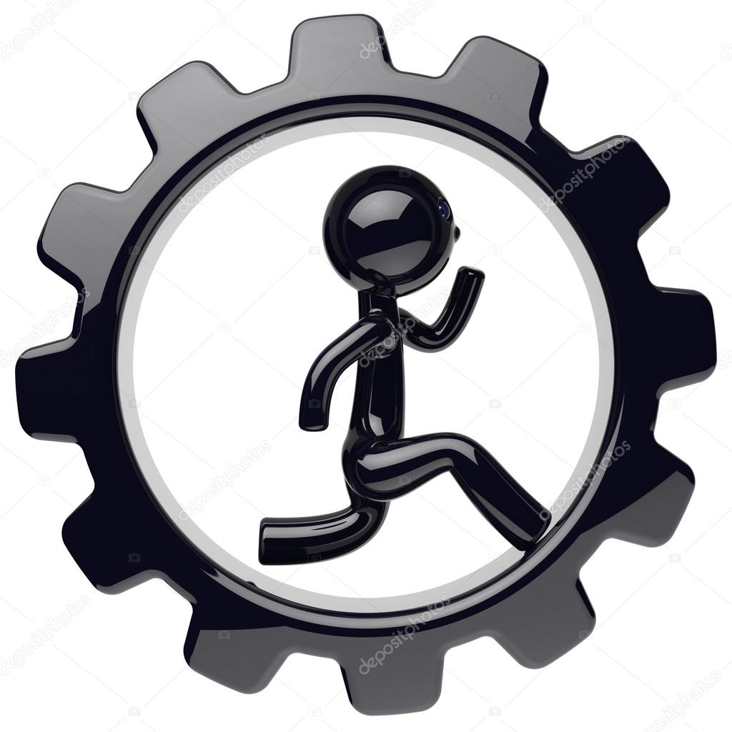 Human man character inside gearwheel black gear wheel icon