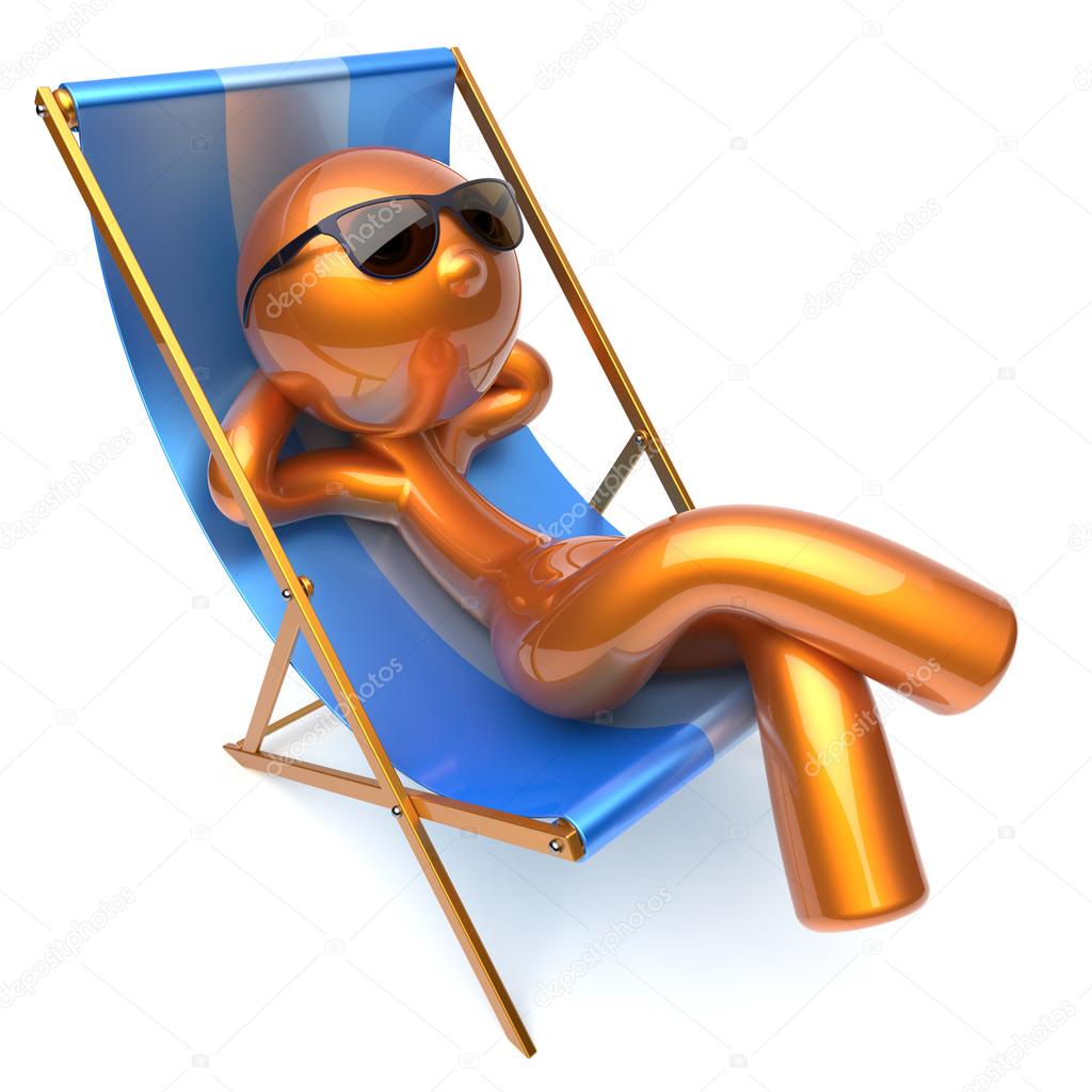 Man relaxing chilling beach deck chair sunglasses summer