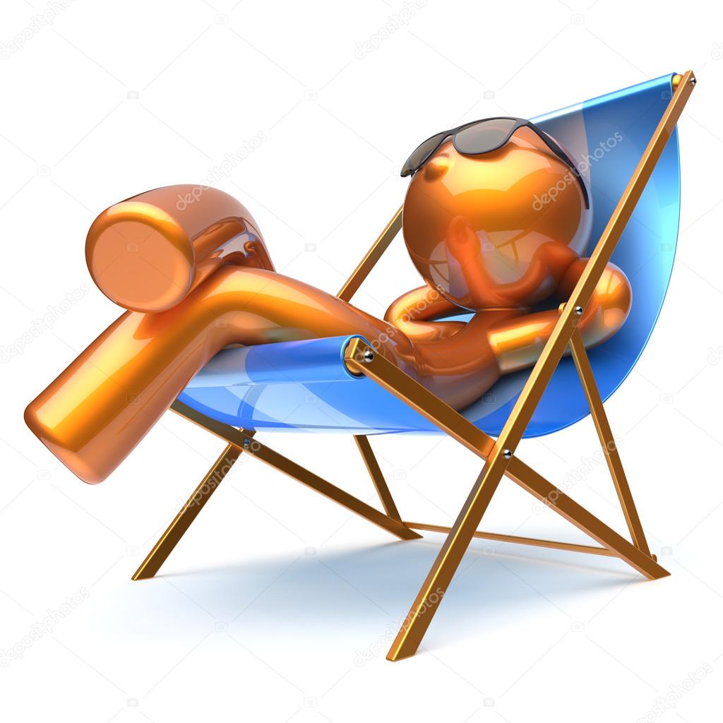Man character beach deck chair relaxing carefree comfort