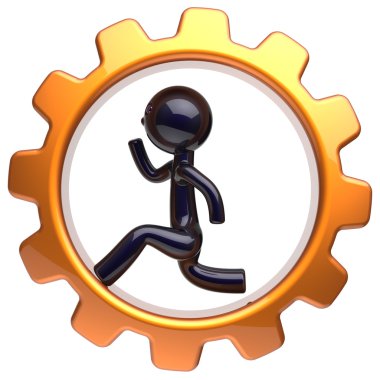 Man character inside gearwheel running businessman icon