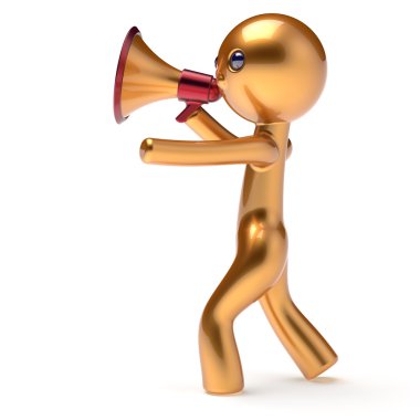 Man golden character speaking megaphone making sale