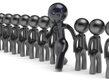 Farklı adam karakter siyah kalabalık insanlardan öne