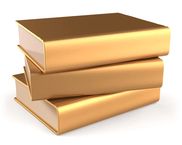 Books golden three 3 textbook stack blank yellow gold — Stock Photo, Image