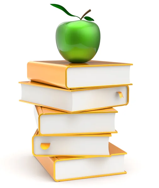 Green apple golden books stack yellow textbooks gold icon — Stock Fotó