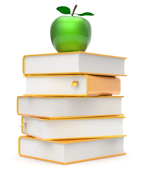 Apple books stack textbooks green golden yellow gold icon — Stock Photo, Image