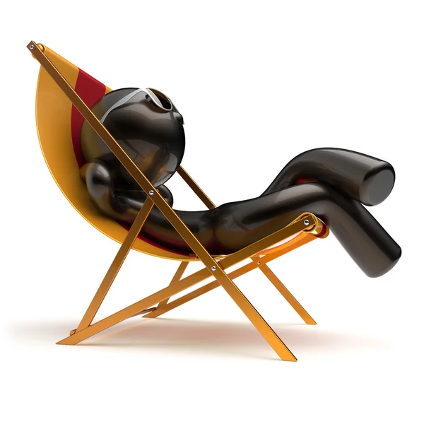 Chilling man summer relax carefree sunburn beach deck chair — Stock fotografie