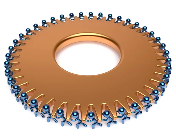 Сотрудники, работающие в команде, поворачивают золотые шестерни — стоковое фото