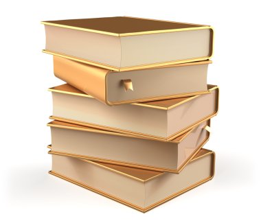 Book five textbooks golden stack of books covers gold blank