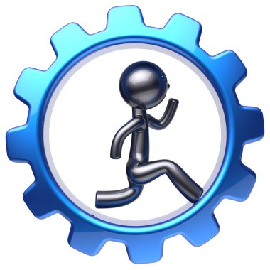 Gear wheel cartoon guy running business man character work