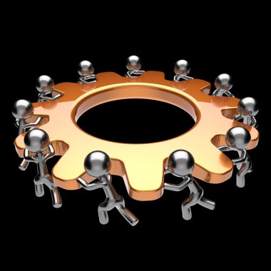 Teamwork turning gearwheel action team work hard business