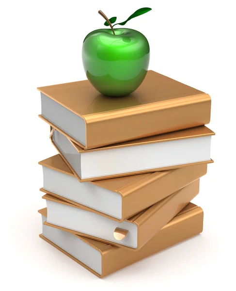 Books stack golden textbooks apple green education icon — Stock Photo, Image