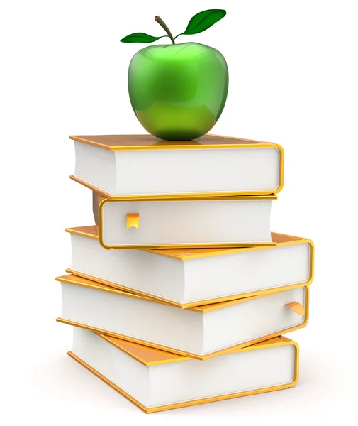 Bücher Lehrbücher stapeln gelb gold goldgrün Apfelsymbol — Stockfoto