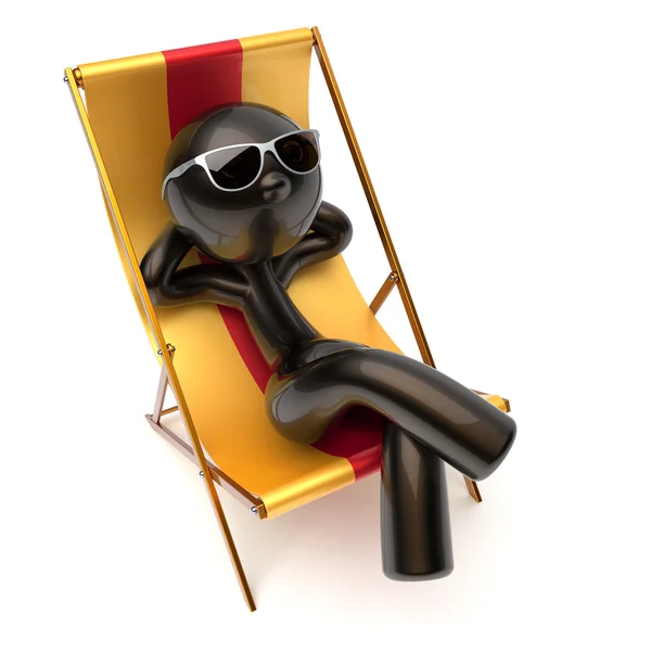 Man chilling relaxing beach deck chair carefree sunburn rest — Stok fotoğraf