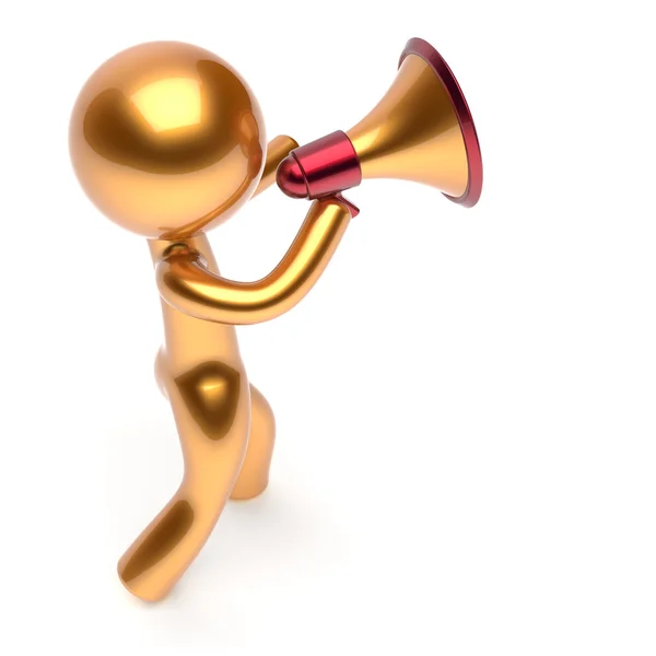 Bullhorn man character speaking megaphone making news — Stok fotoğraf