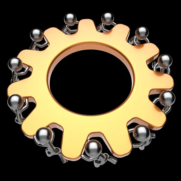 Gearwheel men characters teamwork partnership gear wheel — Stock fotografie