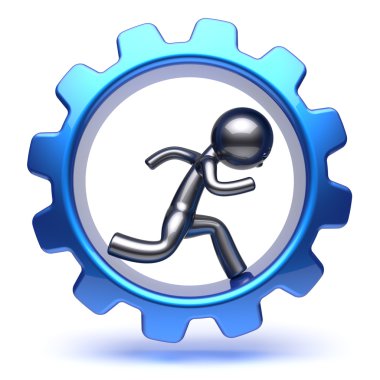 Business man gear wheel character cartoon guy run inside