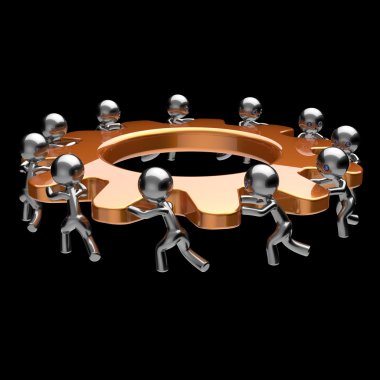 Teamwork business process men characters gear wheel