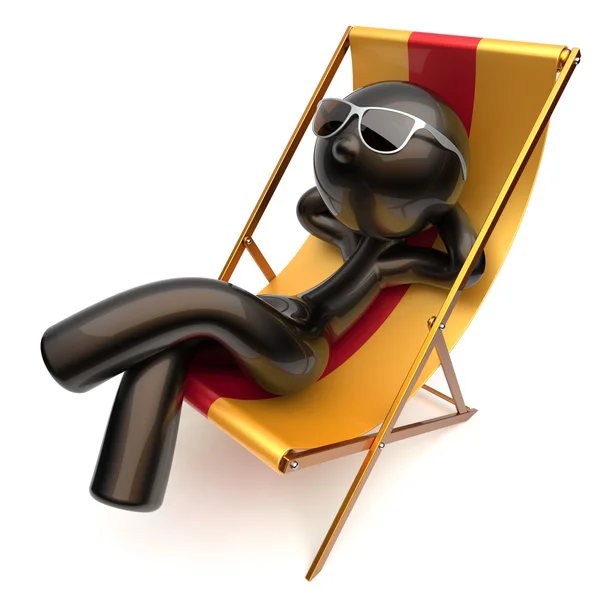 Carefree chilling man relaxing beach deck chair sunglasses — Stok fotoğraf