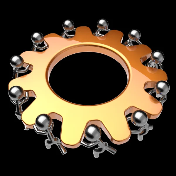 Gear wheel men characters teamwork partnership gearwheel — Stock Photo, Image