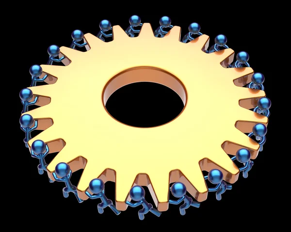 Partnership teamwork men characters gear wheel cogwheel — Stock fotografie