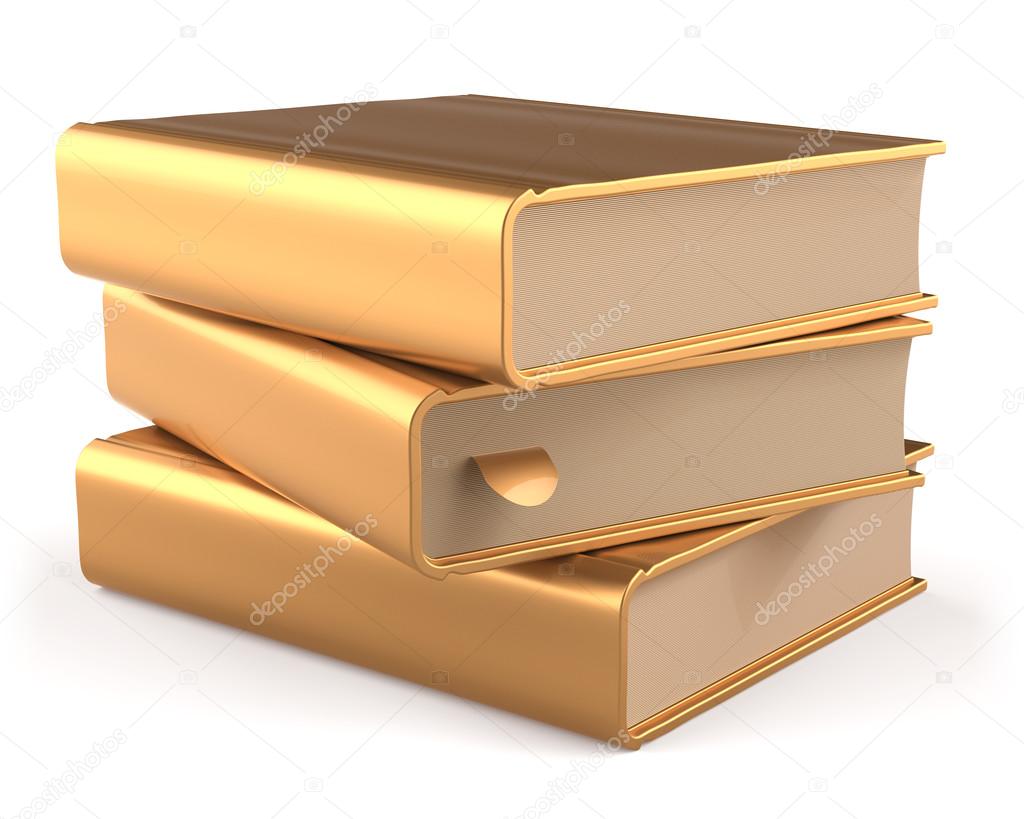 Books stack golden textbooks three 3 blank yellow gold