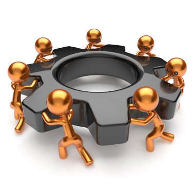 Teamwork business process gear wheel workers turning easy
