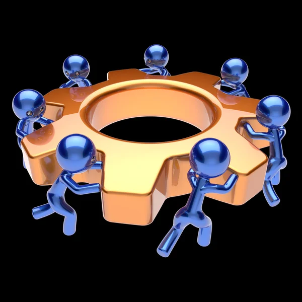 Gear wheel teamwork cogwheel business team work men — Stock Photo, Image