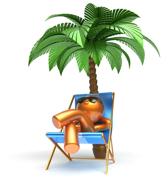 Mann entspannen Chillen Strand unbeschwerte Cartoon-Figur Palme — Stockfoto