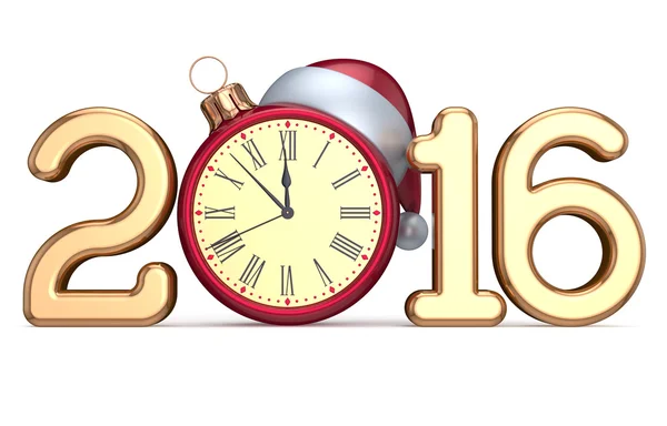 New Year's Eve 2016 beginning clock Santa hat Christmas ball — Stockfoto